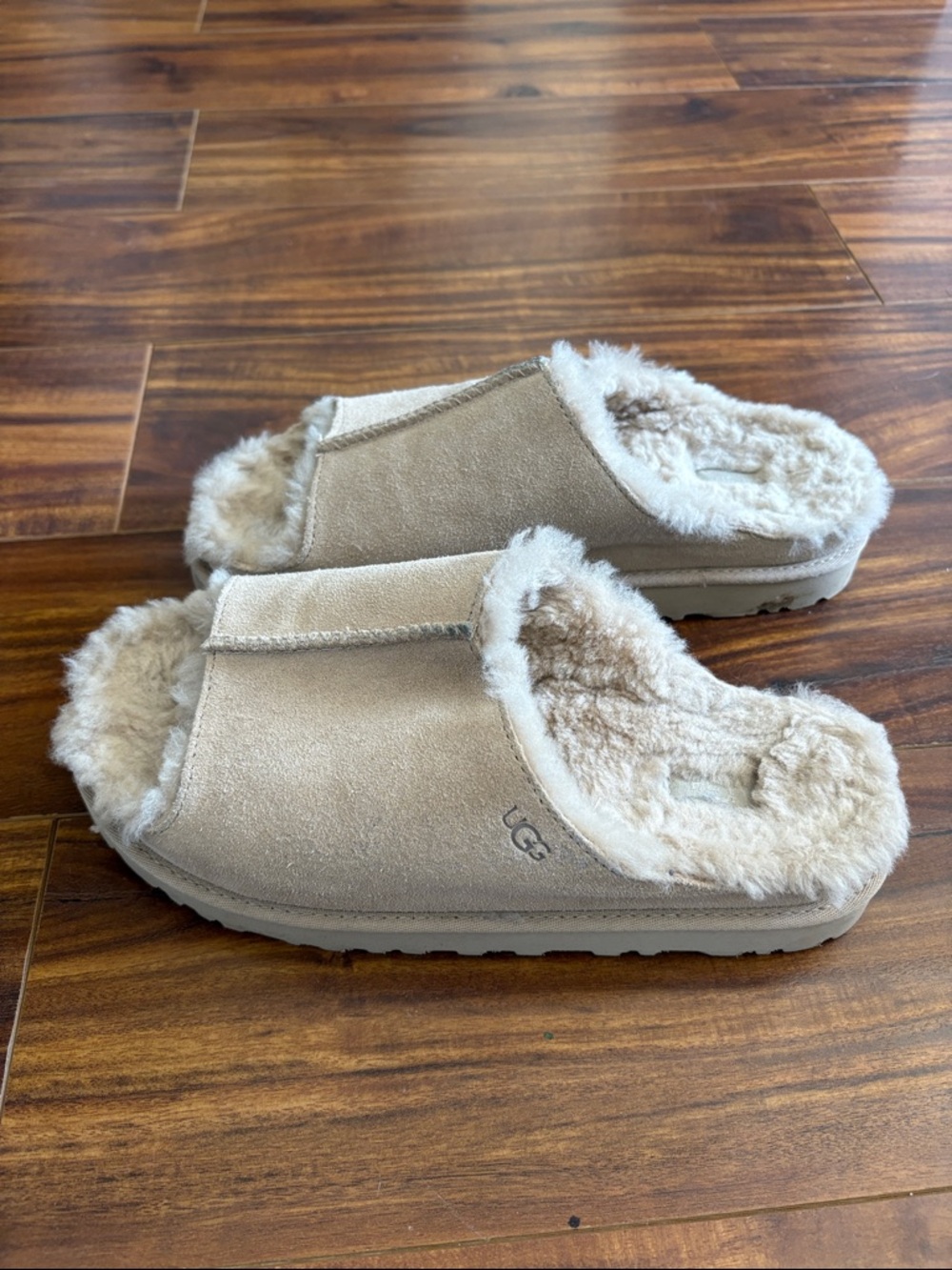 UGG Shearling-Lined Open-Toe Slide in Sand